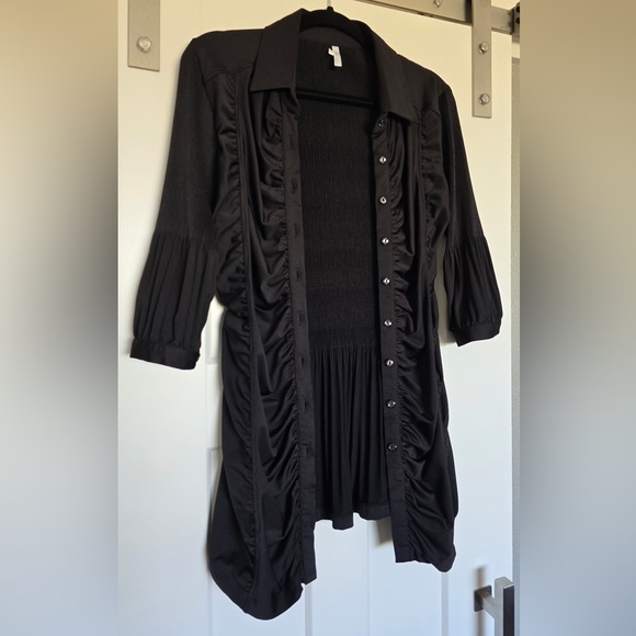 Lindi Womens Size Small Black Textured Button Down 3/4 Sleeve Tunic Top Shirt - Picture 2 of 9